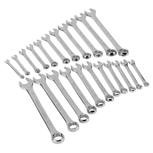 PERFORMANCE TOOL W1099 22-Piece SAE and Metric Wrench Set, Premium Mirror Polished Chrome Vanadium Steel, Large Size Organizer Rack, 5/16 – 7/8” & 9-19mm Combination Wrenches von PERFORMANCE TOOL