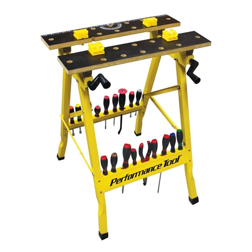 Performance Tool W54025 Tragbare Mehrzweck-Werkbank mit Spannvorrichtung (Tragkraft 90,7 kg), Gelb von PERFORMANCE TOOL