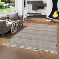 Baumwolle Natur Kelim Teppich Sandy Anthrazit Stripes - 160x230 cm von PERGAMON