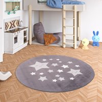 Kinder und Jugend Super Soft Fellteppich Pearl Kids Grau Sterne Rund - 120 cm Rund von PERGAMON