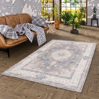 Vintage Designerteppich Finesse Orient Grau Beige Medaillon - 80x150 cm von PERGAMON