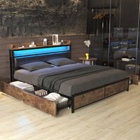 Polsterbett 140x200 mit Bettkästen, Polsterbett mit LED-Beleuchtung, Kopfteil mit Ablage, Doppelbett klein, PU, schwarz Polsterbett 140x200 mit Bettkästen, Polsterbett mit LED-Beleuchtung, Kopfteil mit Ablage, Doppelbett klein, PU, schwarz von PERGAR