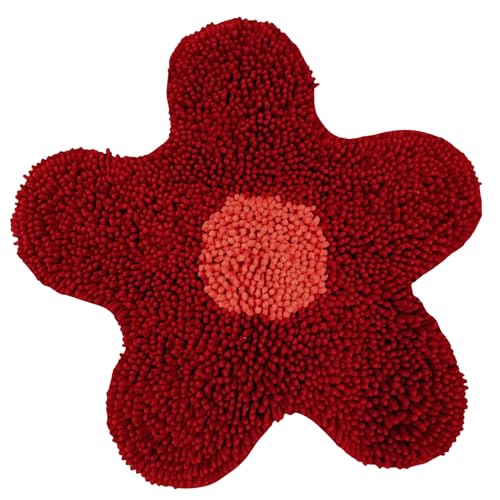 PERLARARA Badteppich, saugfähig, aus Baumwolle, maschinenwaschbar, Badteppich mit Gänseblümchen, 60 x 60 cm, runder Badteppich, Bordeaux von PERLARARA