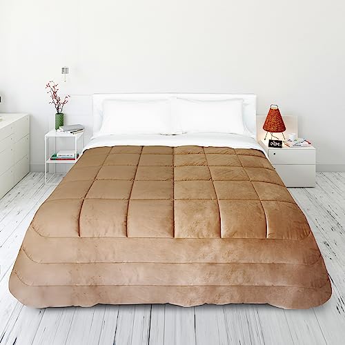 PERLARARA Elena Steppdecke für Doppelbett, sehr warm, aus Samt, modern, 260 x 270 cm, Elena Taupe von PERLARARA