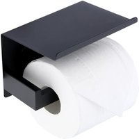Ahlsen Toilettenpapierhalter mit Ablage – Edelstahl – ohne Bohren – selbstklebend oder an der Wand montiert – mattschwarz von PERLE RARE