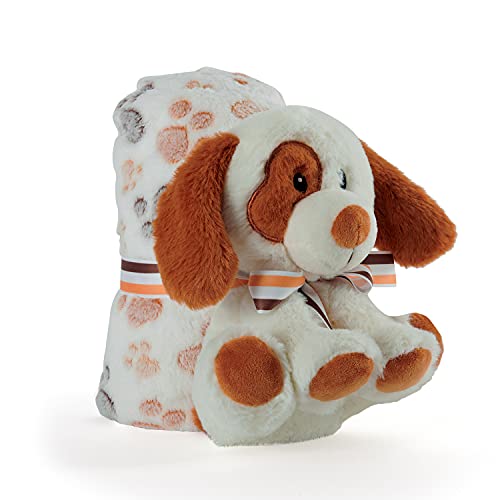 Kuscheldecke Baby Jungen Mädchen mit Kuscheltier Hündchen - Babydecke Weiß Kleinkind ab 0+ Monaten mit Plusch Spielzeug - Pluschtier Supersoft Weich mit Decke Kinder 1 2 3 Jahre - 120x80 cm (Hund) von PERLETTI