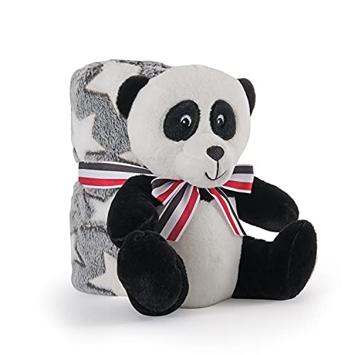 Kuscheldecke Baby Jungen Mädchen mit Kuscheltier Pandabär - Babydecke Kleinkind Neugeborene ab 0+ Monaten mit Plusch Spielzeug - Pluschtier Supersoft Weich mit Decke 1 2 3 Jahre - 120x80 cm (Panda) von PERLETTI