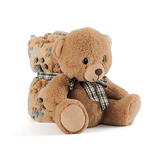 Kuscheldecke Baby Jungen Mädchen mit Kuscheltier Teddybär - Babydecke Braun Kleinkind ab 0+ Monaten mit Plusch Spielzeug - Pluschtier Supersoft Weich mit Decke Kinder 1 2 3 Jahre - 120x80 cm (Bär) von PERLETTI