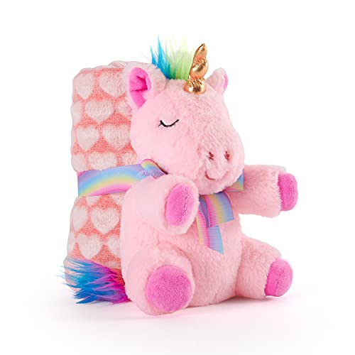 Kuscheldecke Baby Jungen Mädchen mit Kuscheltier Unicorn - Babydecke Kleinkind ab 0+ Monaten mit Plusch Spielzeug - Pluschtier Supersoft Weich mit Decke Kinder 1 2 3 Jahre - 120x80 cm (Einhorn Pink) von PERLETTI