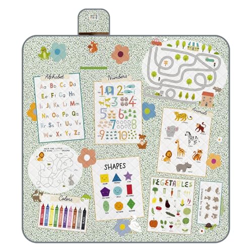 Lustig Picknickdecke Wasserdicht Faltbar Tragegurt für Kinder - Lernspiele Outdoor Camping Decke Mädchen Jungen - Stranddecke Strandmatte Washbar für Park Picknick (Montessori Spiele, 200x200 cm) von PERLETTI