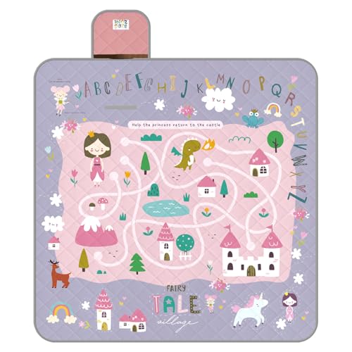 Lustig Picknickdecke Wasserdicht Faltbar für Kinder - Prinzessinnen Schloss Outdoor Camping Decke Mädchen Jungen - Stranddecke Strandmatte Washbar für Park Picknick (Prinzessinnenschloss, 150x150 cm) von PERLETTI