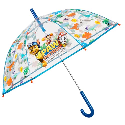 PERLETTI Paw Patrol Regenschirm Transparent Blau Rot - Durchsichtig Kinderschirm Marshall Chase Rubble Skye Kuckuck - Kinder Schirm Windfest Sturmsicher Jungen 3 4 5 6 Jahre - Durchm 64 cm (Blau) von PERLETTI