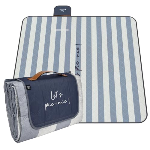 PERLETTI Picknickdecke Wasserdicht Faltbar Groß 200x200 - Outdoor Camping Decke mit Tragegurt - Stranddecke Strandmatte Washbar für Strand Park Festival Picknick (Gestreift, 200x200 cm) von PERLETTI