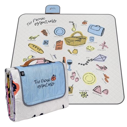 PERLETTI Picknickdecke Wasserdicht Faltbar Groß 200x200 - Outdoor Camping Decke mit Tragegurt - Stranddecke Strandmatte Washbar für Strand Park Festival Picknick (Picknick Essentials, 200x200 cm) von PERLETTI