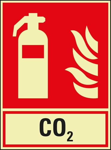 PERMALIGHT® power langnachleuchtend Brandschutz-Kombischild Feuerlöscher CO2, Aluminium, 200x270mm, ASR ISO 7010 F001 von PERMALIGHT