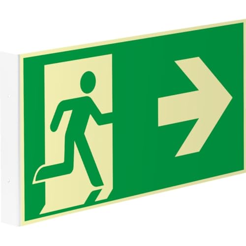 PERMALIGHT® power langnachleuchtend Fahnenschild Rettungsweg rechts/links, ASR/ISO, Kunststoff, 300x150mm von PERMALIGHT
