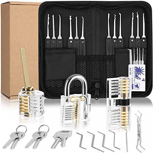 Lockpicking Set, 34 Stück Dietrich Set,3 Transparenten Übungsschlössern + Dietrich-Set + Anleitung zum Schlossöffnen für Anfänger und Profis,für Schlosserei, Anfänger und Profisrleicht von PERMUST