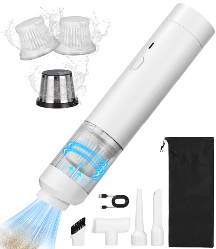Mini staubsauger,Handstaubsauger Akku, 12000Pa Handstaubsauger Kabellos mit USB-C Schnellladung, 2 in 1 Auto Staubsauger Stark Multifunktion Luftgebläsepumpe, Mini Staubsauger für Auto Outdoor von PERMUST