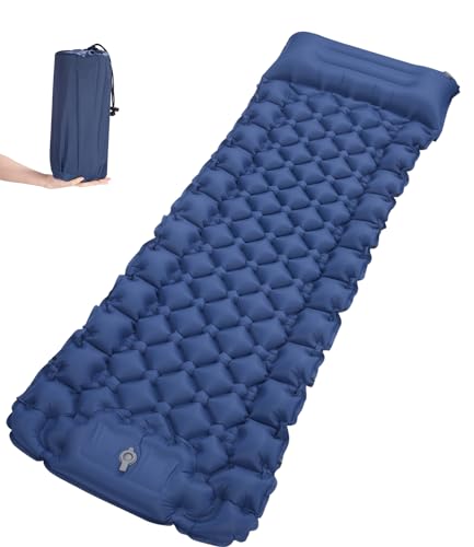 PERMUST Isomatte Selbstaufblasend,Hoch Camping luftmatratze mit integrierten kopfkissen Outdoor campingmatte schlafmatte kleines packmass mit Fußpumpe luftzellenmatte aufblasbar,Blau von PERMUST