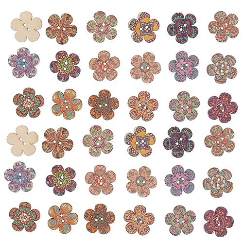 PERSELOSO 100 Stück Bunte Holzknöpfe Blumenmotiv DIY Bastelknöpfe für Kleidung Cardigans und Shirts Langlebig und Vielseitig Einsetzbar von PERSELOSO