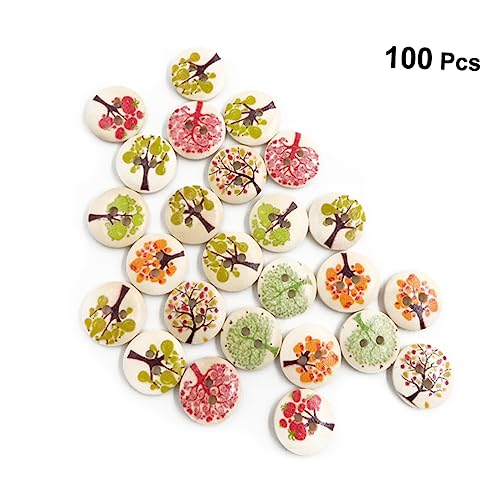 PERSELOSO 100 Stück Holzknöpfe mit Löchern Bunten Obst und Gemüse Mustern für DIY Basteln Scrapbooking und Nähzubehör von PERSELOSO