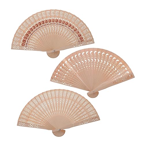 PERSELOSO 3 Stück Chinesischer Stil Faltventilator Holz Handventilator mit Filigranem Design Tragbar und Leicht für Frauen für Unterwegs von PERSELOSO