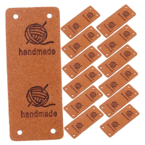 PERSELOSO 30 Stück Teiliges Handmade Lederlabels mit Löchern Langlebige Beständige Kleidungsetiketten zum Annähen für DIY Häkel Strickprojekte Klassische Braune Farbtöne Leichte Dekoration von PERSELOSO