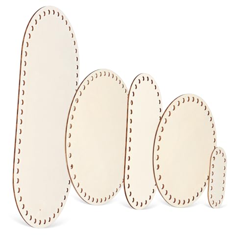 PERSELOSO 5 Stück Teiliges Holz Korb Boden für Häkelprojekte Oval Rund Stabiler Holzuntergrund für DIY Korbgestaltung Vielseitige Bastelunterlage mit Löchern von PERSELOSO