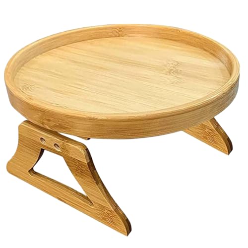 PERSELOSO Sofa Armlehnen Tablett Aus Holz Faltbarer Couch-Tisch Mit Clip Design Runde Ablage Für Snacks Getränke Und Mehr Stabil Und Langlebig Platzsparend Für Zuhause von PERSELOSO