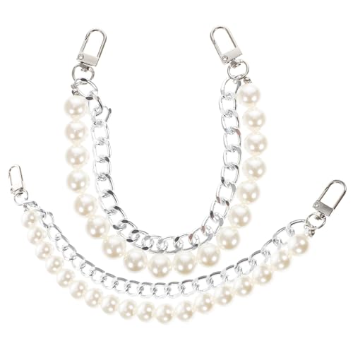 PERSELOSO Ersatz Handtaschenkette 2 Stück Perlen Design Für Damen Silber Stilvolle Verlängerungskette Für Handtaschen Geeignet Für Selbstgemacht Geldbörsen Und Taschen von PERSELOSO