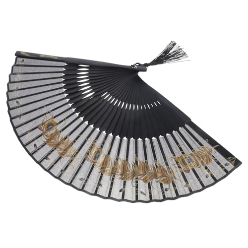 PERSELOSO Tragbarer Faltbarer Handfächer Damen mit Pfauenfeder Motiv und Stoff Vintage Design Leicht und Robust für Tanz Party und Dekoration PERSELOSO Tragbarer Faltbarer Handfächer Damen mit Pfauenfeder Motiv und Stoff Vintage Design Leicht und Robust für Tanz Party und Dekoration von PERSELOSO