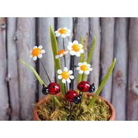 Blumenstecker Gänseblümchen Und Junikäfer Aus Muranoglas, Marienkäfer, Glas, Lampwork, Glasfigur Auf Metallstab, Handgefertigt Von Persico von PERSICO