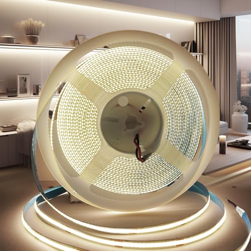 PERVADEO 12V COB LED Streifen Neutralweiß 4000K, 10m Selbstklebend LED Strip 320LEDs/m 8mm Breite CRI90+ Flexibles LED Band helles Unterbaulicht für Fernseher, DIY Dekoration(Ohne Netzteil) von PERVADEO