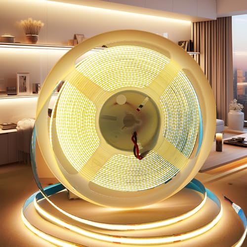 PERVADEO 12V COB LED Streifen Warmweiß 3000K, 10m Selbstklebend LED Strip 320LEDs/m 8mm Breite CRI90+ Flexibles LED Band helles Unterbaulicht für Fernseher, DIY Dekoration(Ohne Netzteil) von PERVADEO