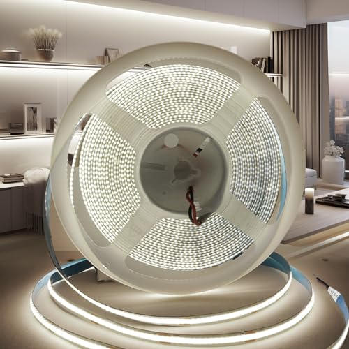 PERVADEO 12V COB LED Streifen Weiß 6000K, 10m Selbstklebend LED Strip 320LEDs/m 8mm Breite CRI90+ Flexibles LED Band helles Unterbaulicht für Fernseher, DIY Dekoration(Ohne Netzteil) von PERVADEO