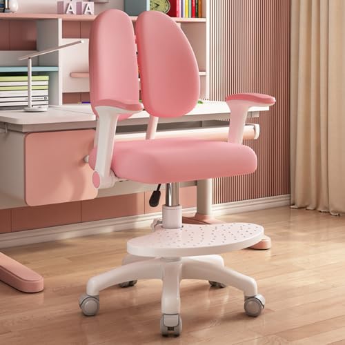 Kinder Schreibtischstuhl, schreibtischstuhl kinder,ergonomischer Jugendstuhl mit Rückenlehne & drehbarer Fußablage,Kindertisch Verstellsitz mit Radverriegelung Geeignet für das tägliche Lernen (Rosa) von PERZOE