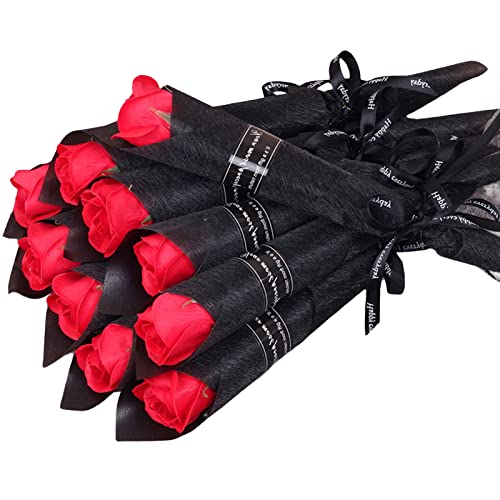 PERZOE 10 Stück Seifen-Rosen-Blumen-Blumenstrauß duftende Badeseife Rosen-Blumen-Blütenblätter Künstliche Rosen-Seifen-Blume mit langem Stiel für Geburtstag Valentinstag Erntedankfest Rot von PERZOE
