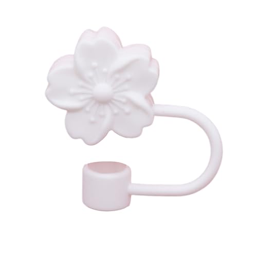 PERZOE Wiederverwendbare Strohspitzen, Deckel, 10 mm, Silikonkappe, Blume, süßer Topper für Strohhalme mit Durchmesser, staubdicht, perfekte Partydekoration Weiß von PERZOE