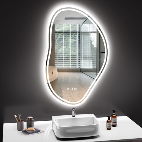 PESENXAN Badspiegel mit Beleuchtung 80x53cm, LED Spiegel Bad 3 Lichtfarbe Einstellbare Dimmbar, Badezimmerspiegel mit Beleuchtung Touch-Schalter Memory-Funktion IP44 Wasserfest von PESENXAN