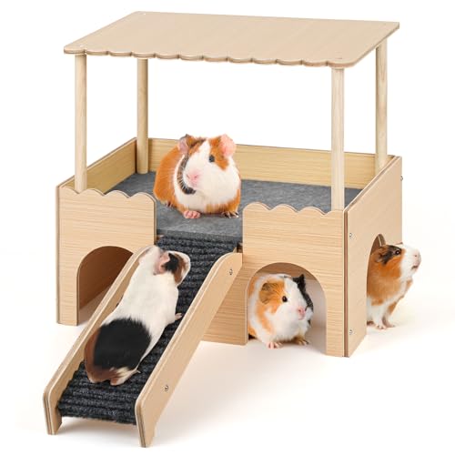 PESNLO 2-stöckiges Kleintierversteck Bett mit Dach, Treppe und Matten, großes Holz-Schlosshaus für Meerschweinchen, Hamster, Kaninchen, Chinchillas PESNLO 2-stöckiges Kleintierversteck Bett mit Dach, Treppe und Matten, großes Holz-Schlosshaus für Meerschweinchen, Hamster, Kaninchen, Chinchillas von PESNLO