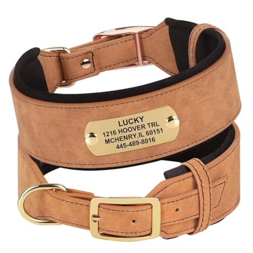 PET ARTIST 5 cm Breite personalisierte PU Leder Hundehalsband für großen Hund mit weichem dickem gepolstertem Hundehalsband mit graviertem Namen für Rottweiler Dog Fit Hals 48-58cm von PET ARTIST