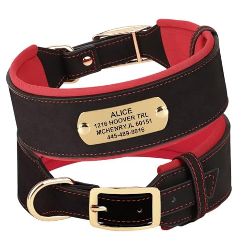 PET ARTIST 5 cm Breite personalisierte PU Leder Hundehalsband für großen Hund mit weichem dickem gepolstertem Hundehalsband mit graviertem Namen für Rottweiler Dog Fit Hals 48-58cm von PET ARTIST