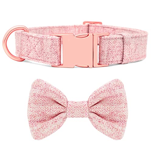 PET ARTIST Dog Collar with Bow Tie and Rose Gold Buckle - Personalised Dog Collar for Girls with Name Tag Engraved (M: Neck 13.5-21", (Fulfilled by Amazon) Pink) von PET ARTIST