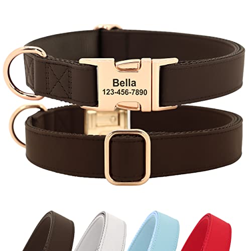 PET Artist personalisierte weiche Nylon Leder Hundehalsband stilvolle Elegante benutzerdefinierte Goldschnalle für kleine mittlere Hunde Kaffee S von PET ARTIST