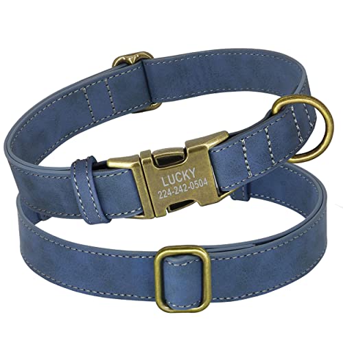 PET ARTIST Leder Hundehalsband personalisiert,gerolltes Leder Hundehalsband mit Namensschild,verstellbare und weich gepolsterte Hundehalsbänder für mittlere,kleine,große Hunde,Blau,M von PET ARTIST