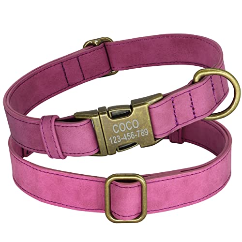 PET ARTIST Leder Hundehalsband personalisiert,gerolltes Leder Hundehalsband mit Namensschild,verstellbare und weich gepolsterte Hundehalsbänder für mittlere,kleine,große Hunde,Lila,M von PET ARTIST