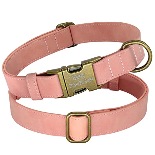 PET ARTIST Leder Hundehalsband personalisiert,gerolltes Leder Hundehalsband mit Namensschild,verstellbare und weich gepolsterte Hundehalsbänder für mittlere,kleine,große Hunde,Rosa,L von PET ARTIST