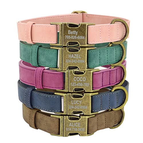 PET ARTIST Leder Hundehalsband personalisiert,gerolltes Leder Hundehalsband mit Namensschild,verstellbare und weich gepolsterte Hundehalsbänder für mittlere,kleine,große Hunde,Rosa,S von PET ARTIST