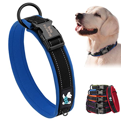 PET ARTIST Personalisiertes Hundehalsband, Dickes Neopren gepolstert, verstellbares reflektierendes breites Haustierhalsband mit Metallschnalle und Etikettenschlaufe für Welpen, Größe L von PET ARTIST