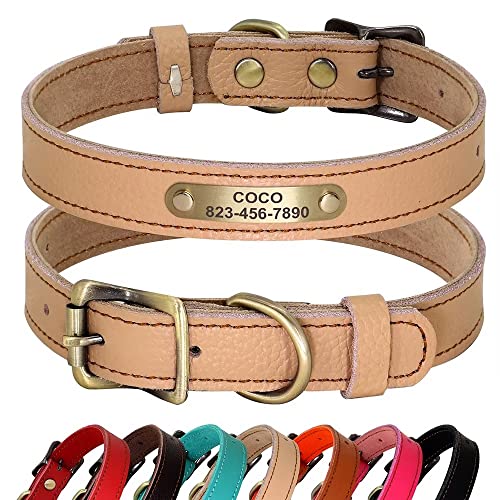 PET ARTIST Personalisiertes Hundehalsband aus echtem Leder, leicht und weich, 7 schöne Farben, langlebig für Welpen und kleine Hunde, Hellbraun, M von PET ARTIST